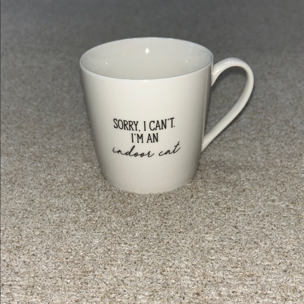 White Ceramic Mug with Cat Quote